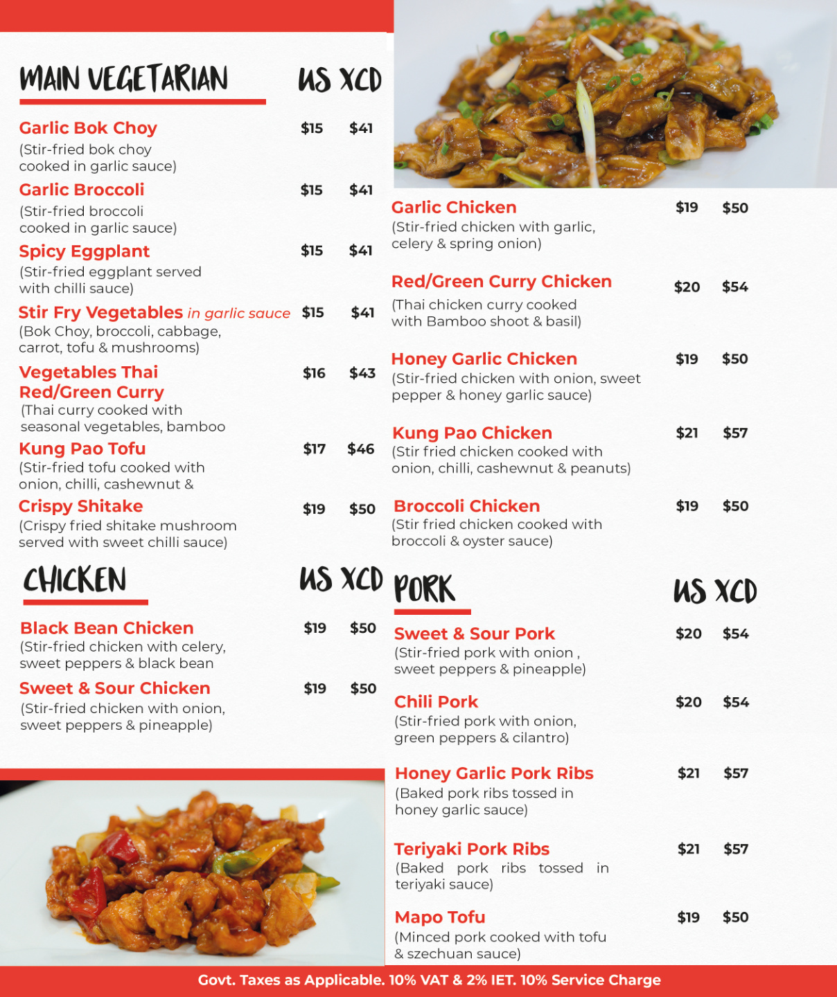 Pork & Mongolian Beef Menu