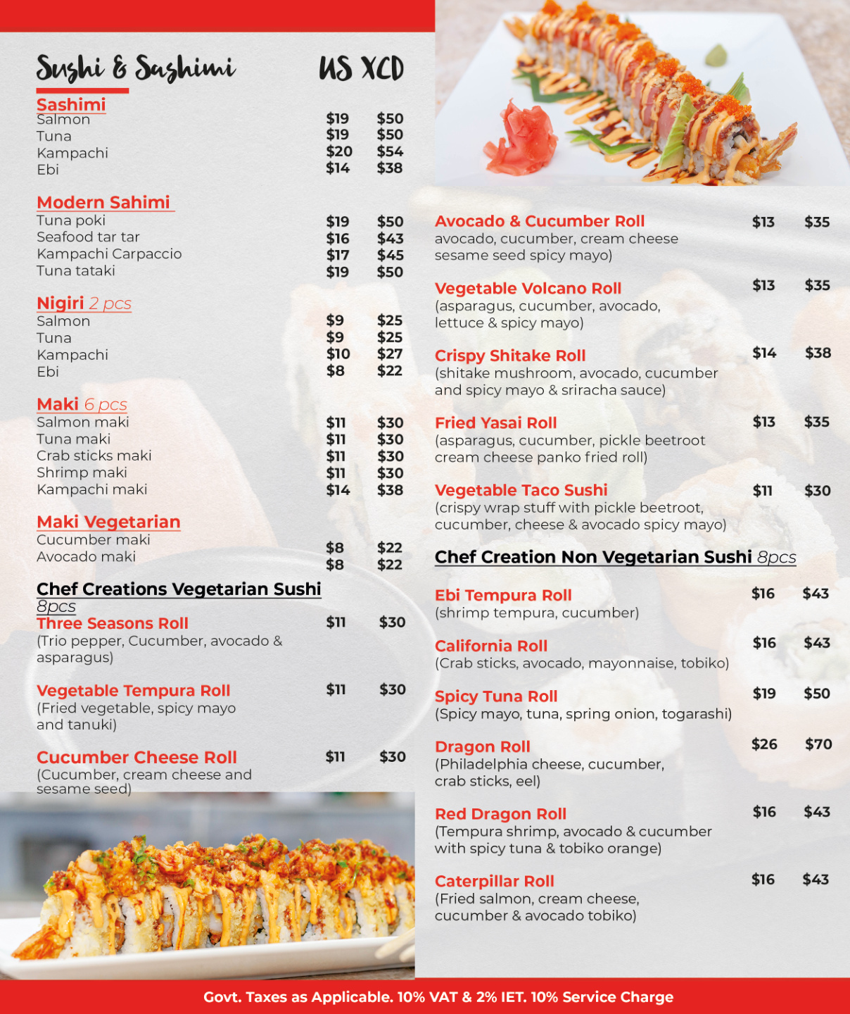 Sushi & Sashimi Menu